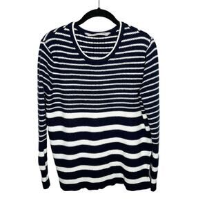 ATHLETA / Kennewick side split chunky sweater blue white striped / XXS